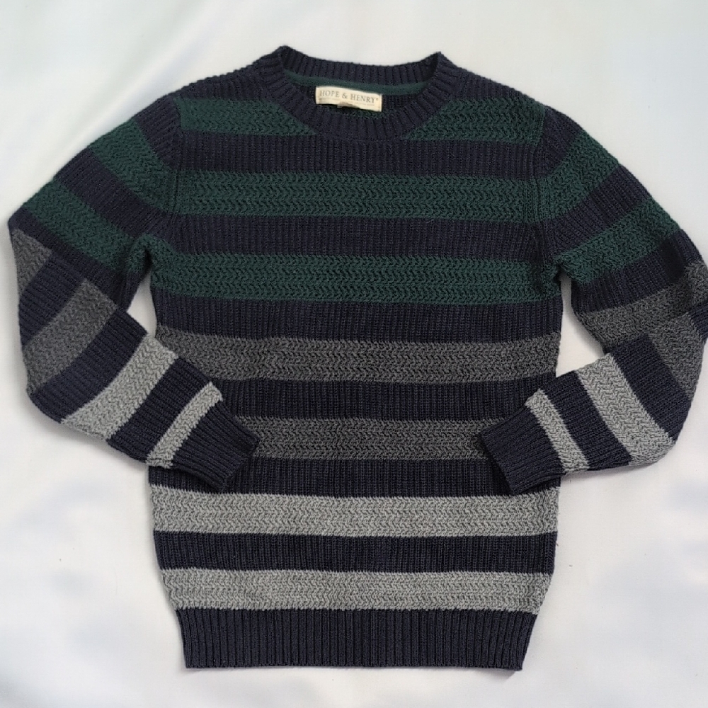 Cozy & Elegant Striped Kids Sweater - Navy, Green, Gray